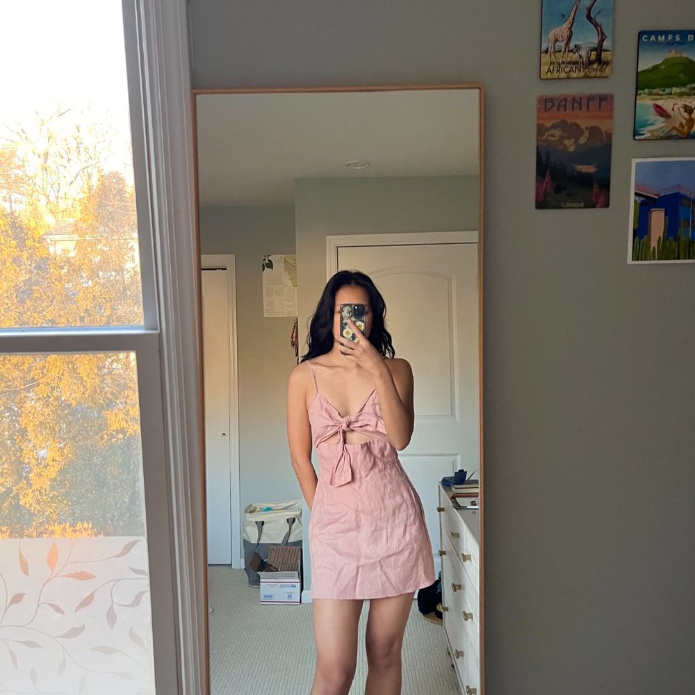 Reformation Pink Tie-Front Mini Dress